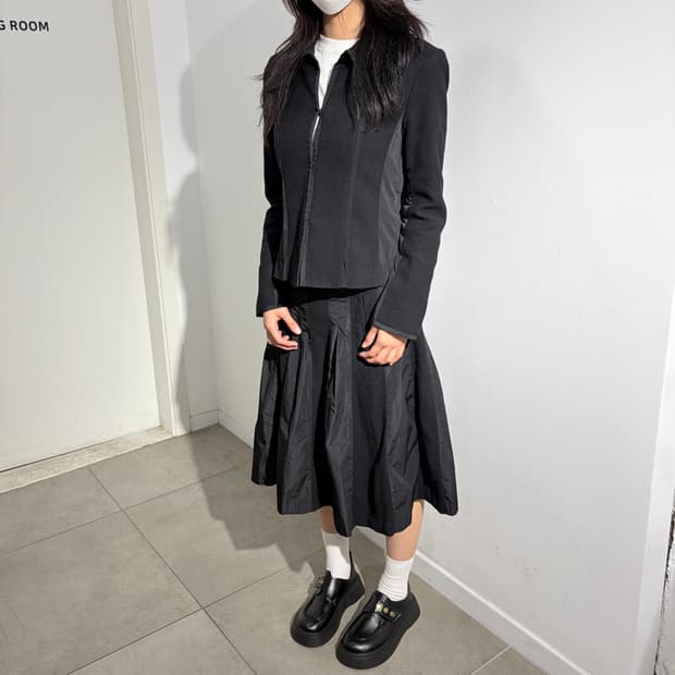 Hiroko Bis 플리츠 절개 셋업 스커트 자켓