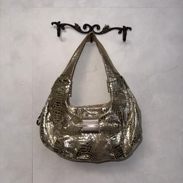 Gold python ribbon hobo bag