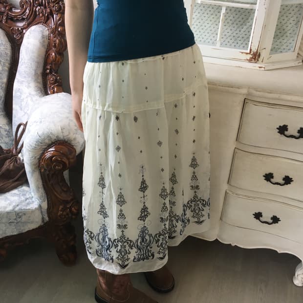 vintage ivory antique long skirt