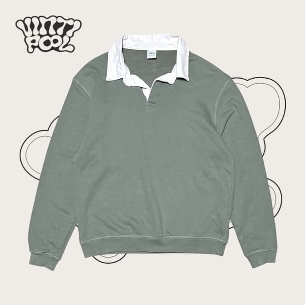 자라 맨 카라맨투맨 티 L 카키그레이 ZARA