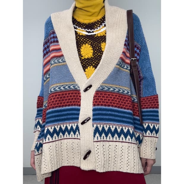 빈티지 에스닉 히피 더플 가디건