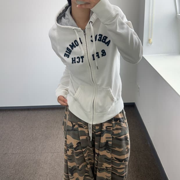 Abercrombie 아베크롬비 스펠아웃 로고 화이트 후드집업