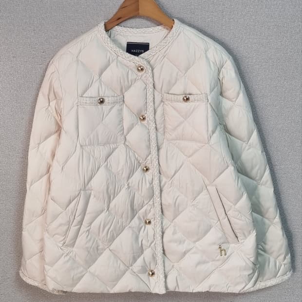 실측 XS (44) 헤지스 베이지 오리털 퀼팅자켓 165