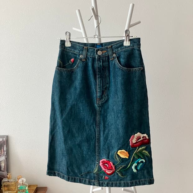 KENZO jeans 겐조진스 꽃자수 데님미디스커트