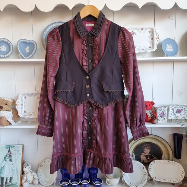 axes femme 클래식 스트라이프 프릴 원피스 