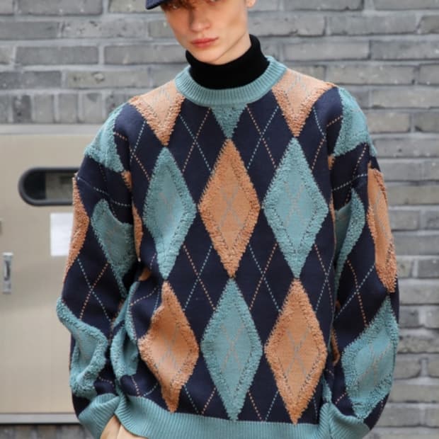 제네럴아이디어 레트로 아가일 오버핏 니트 스웨터 M size