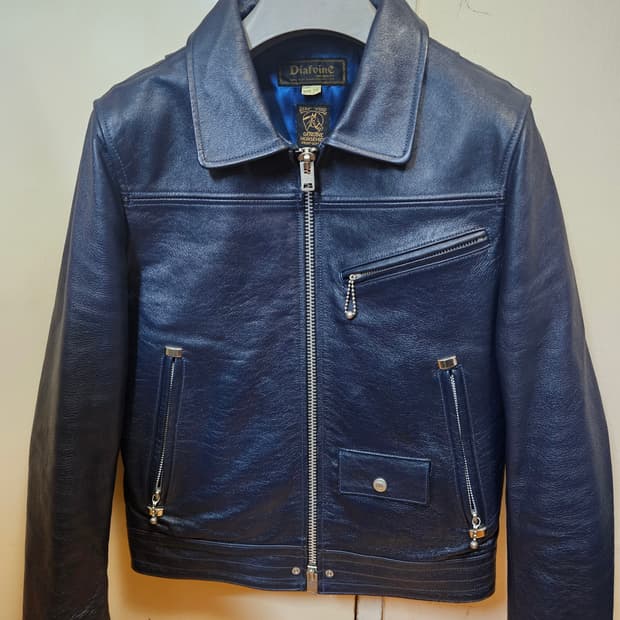 95 M) 디아프바인 로저 홀스하이드 딥 블루 말가죽 레더자켓