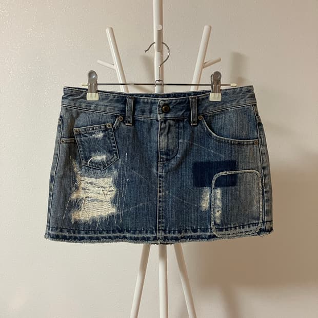 아르마니익스체인지 데님 패치워크 미니스커트 y2k