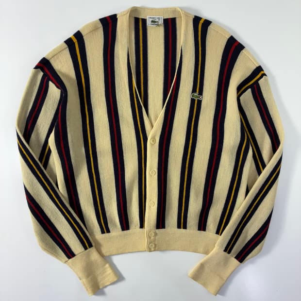 Lacoste 라코스테 90‘s 서광 퓨어울 스트라이프 업버튼 가디건