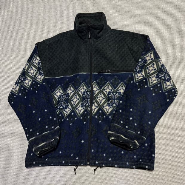 패턴 플리스 집업 자켓