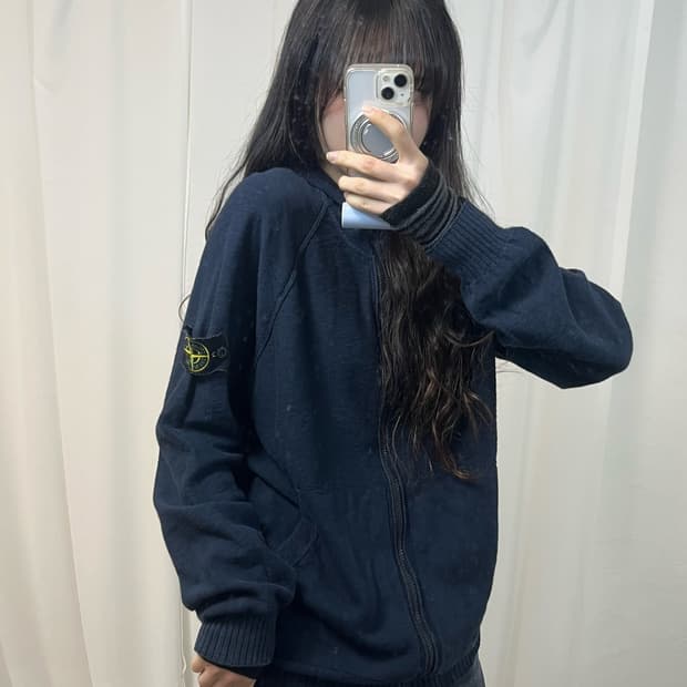 Stone Island Navy Knit Hoodie Zip-Up 