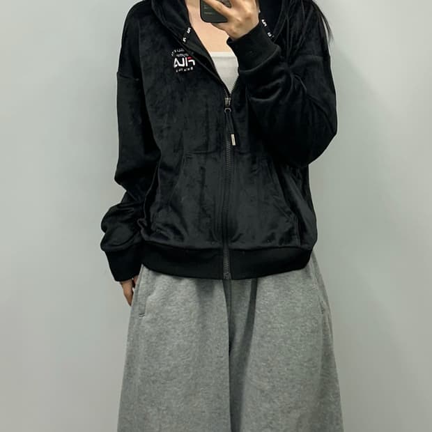 Fila 필라 블랙 벨루어 후드집업