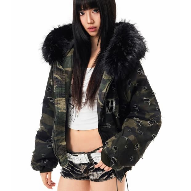 Damaged Black Fur Bomber