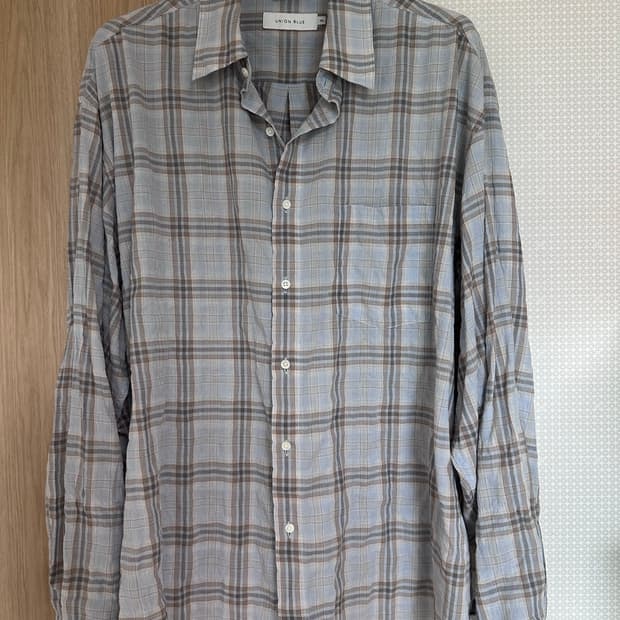 유니온블루 세미 크롭 체크셔츠 코랄블루 2xl