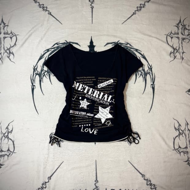 Y2K star lettering shirring short sleeve