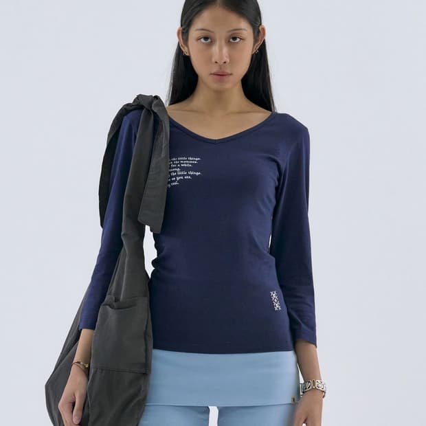 새상품) 웰빙익스프레스 V neck 3/4 Sleeve / Navy