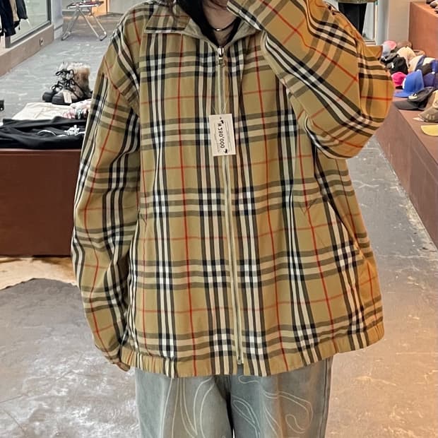 버버리 베이지 노바체크 리버시블 블루종 자켓 H1747