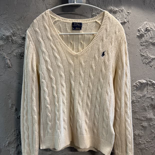 폴로 랄프로렌 케이블 브이넥 니트 아이보리 XS