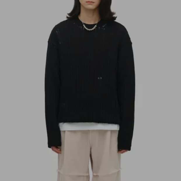 쿠어 데미지 씬 크루넥 니트 M _ 남성