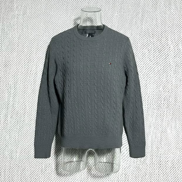 [M] Tommy 타미힐피거 그레이 램스울 케이블 라운드 니트