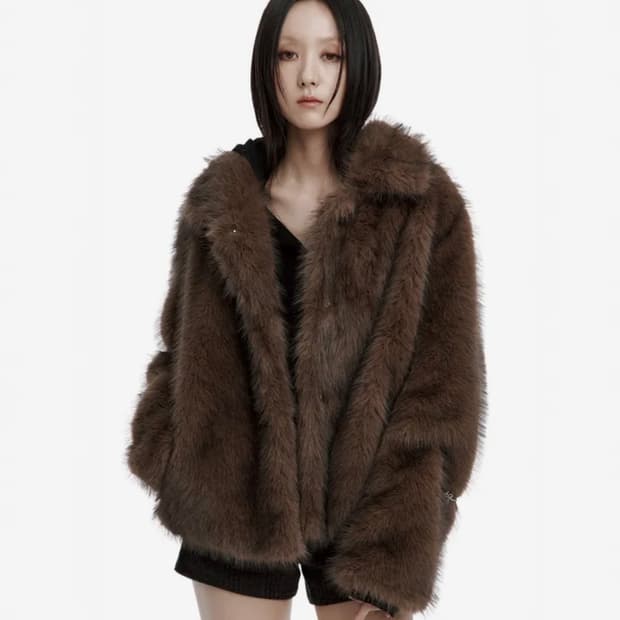 러프넥 모카 페이크 퍼 자켓 M