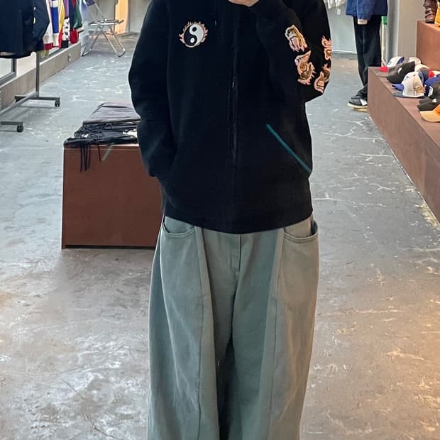 스투시 루즈핏 음양 플레임 로고 후드티 H1153