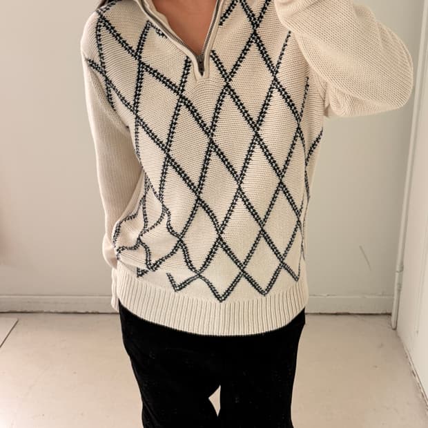 타미힐피거 쿼터 집 니트스웨터