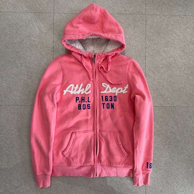 핑크 양털 후드 집업