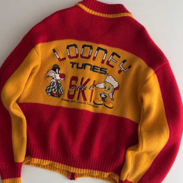 90s 루니툰즈 니트 집업 자켓 100