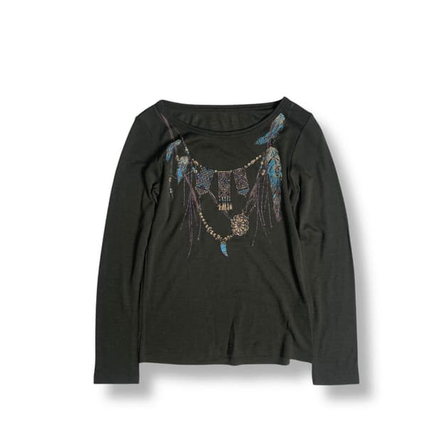 Yoshie inaba 울 100 비즈 프린트 롱 슬리브