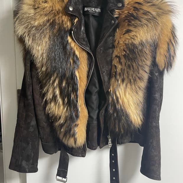 발망 10aw 라쿤퍼 레더자켓 고트스킨