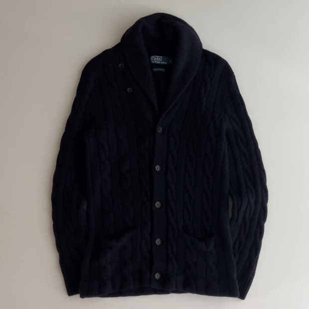 폴로 랄프로렌 램스울 숄카라 꽈배기 가디건 L