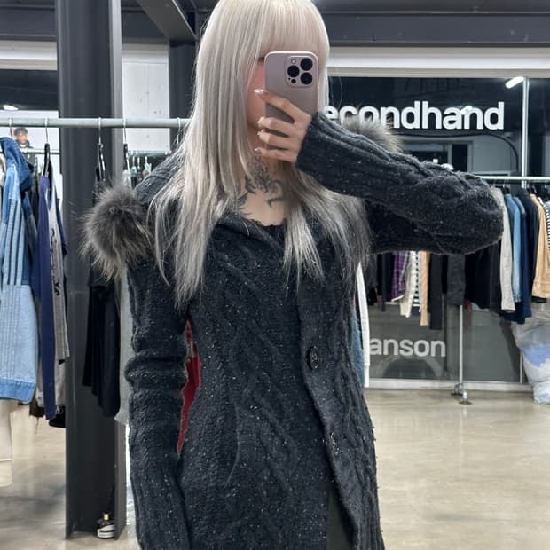 버버리 퍼 후드 니트 가디건