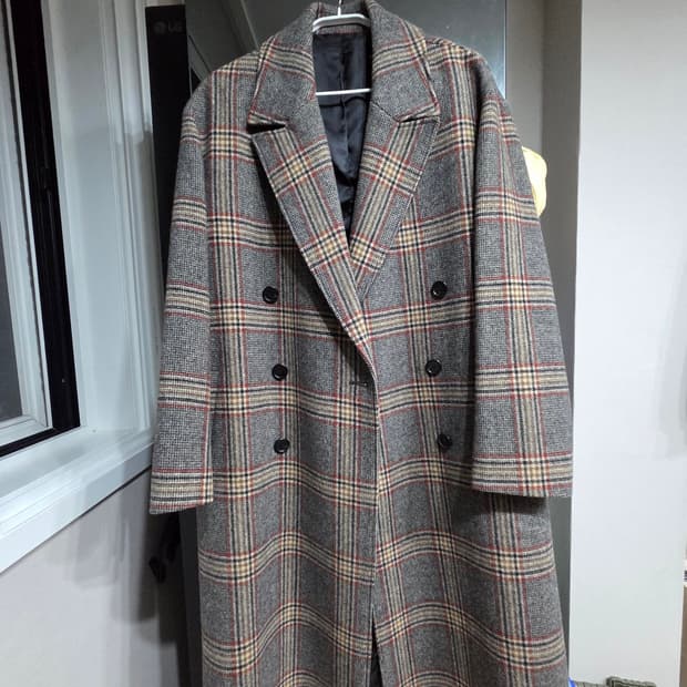 쿠어 2019 F/W 베이지 체크 더블 코트 S