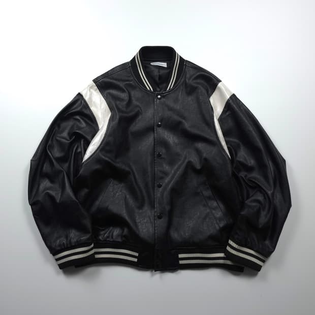 파르티멘토 버핑 레더 배색 바시티 자켓 (XL)