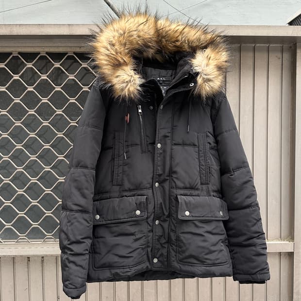 Vintage black fur trimming parka 
