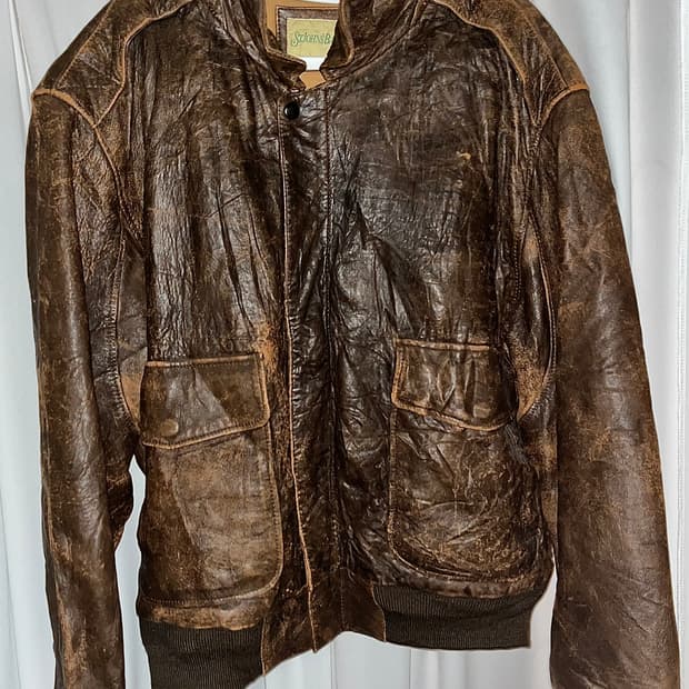 90s distressed brown leather jacket