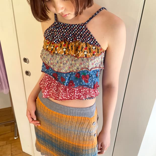 pattern frill sleeveless