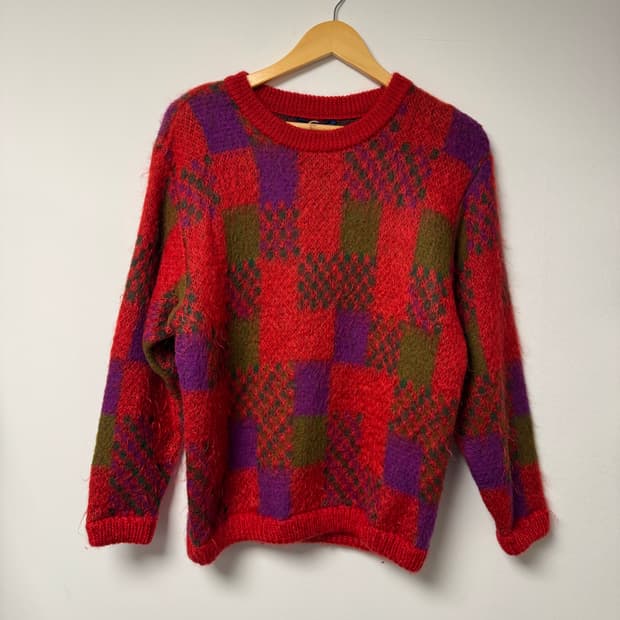 일본빈티지 JPN 체크 패턴 모헤어 아가일 울 니트 F