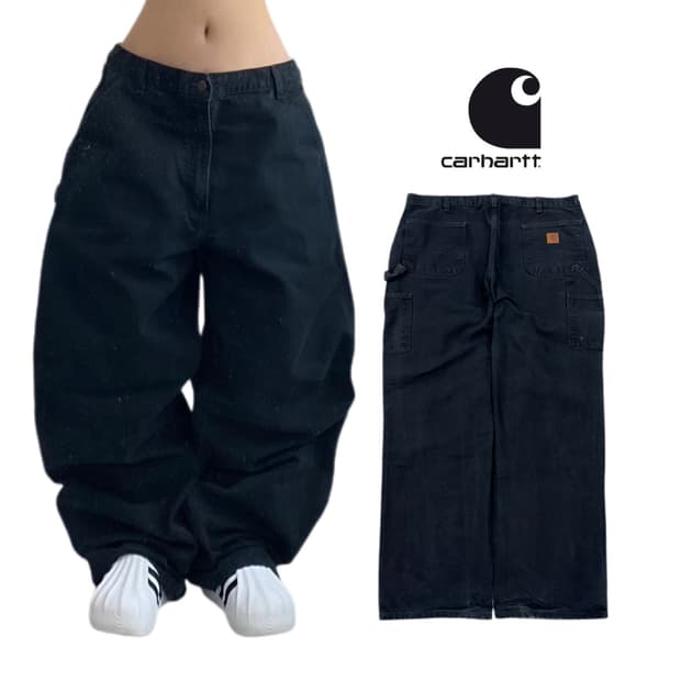 칼하트 OG 가죽패치 카펜터 덕캔버스 와이드 워크팬츠 블랙   [Pric