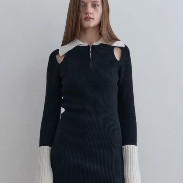 새상품/ 기준 원피스 Half Zip-Up Knit Dress Blac