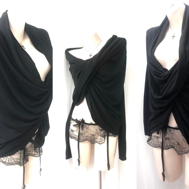 archive cross drape black top