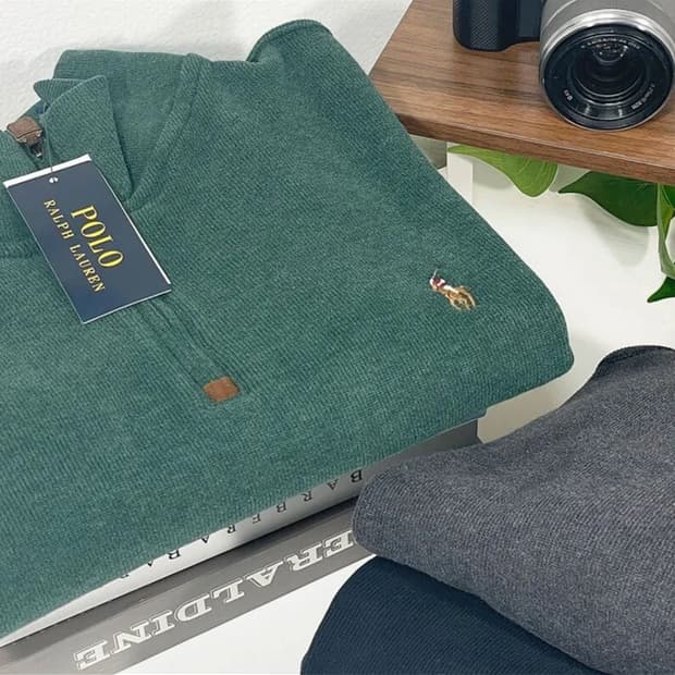 폴로 반집업 니트 그린 L/유니클로 저지베럴 팬츠 베이지 XL