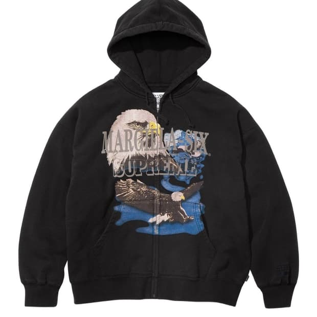 슈프림 x MM6 메종 마르지엘라 이글 집업 후드 스웨트셔츠 블랙 - 2