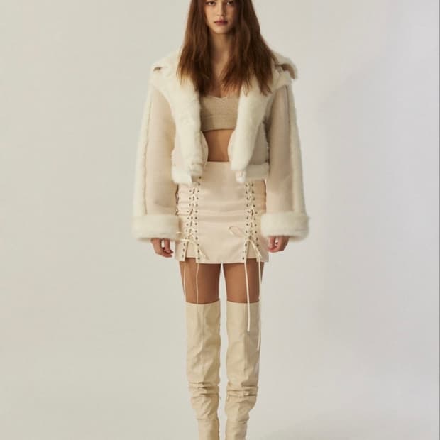 Threetimes bunny fur coat white | 후루츠패밀리