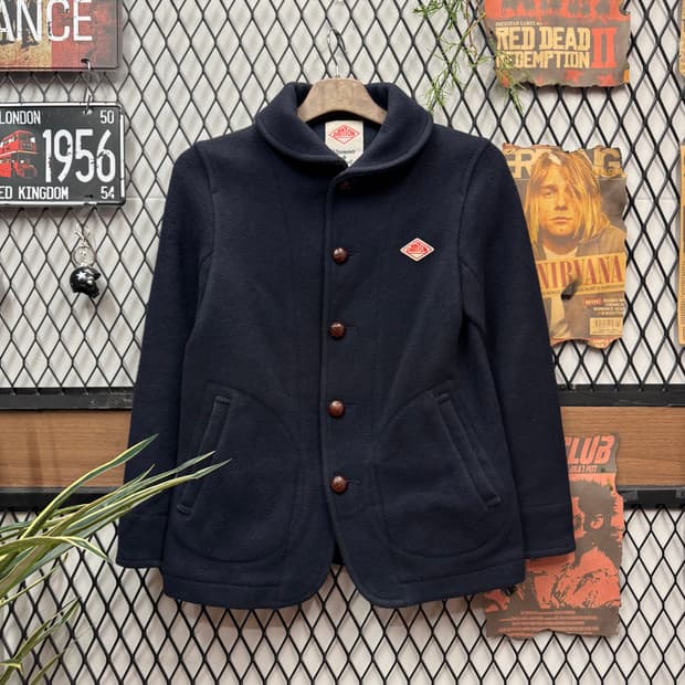 단톤 울 코튼 믹스 자켓 전면 로고 포인트 네이비