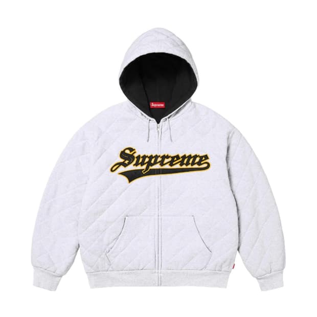 슈프림 퀼티드 후드 집업 스웨트셔츠 애쉬그레이 M