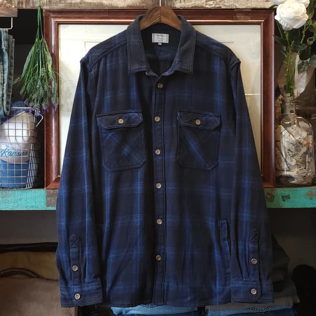 90s 아메리칸 빈티지 체크셔츠 헤비 플란넬 워크셔츠 다크 블루 2xl