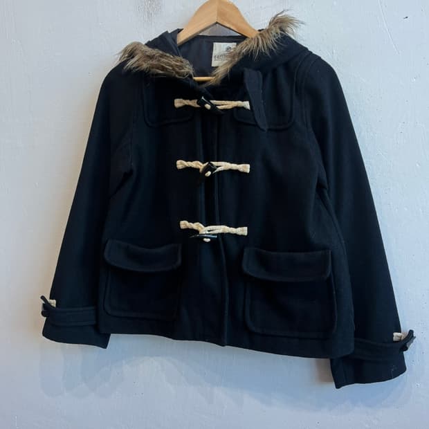 EARTH JPN 어스뮤직 울 하프 더플코트 블랙