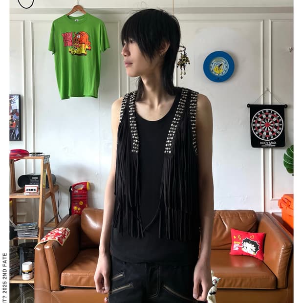 bebe Fringe Stud Trim Western Vest